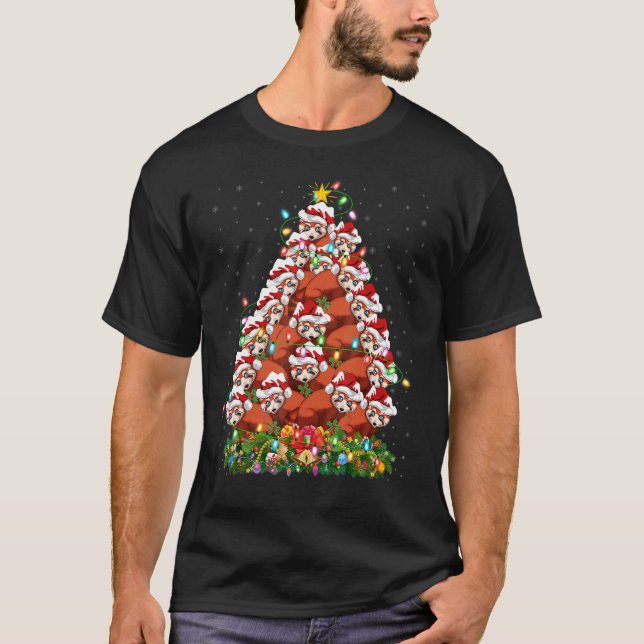 Red Panda   Xmas Lights Santa Red Panda Christmas  T-Shirt (Front)
