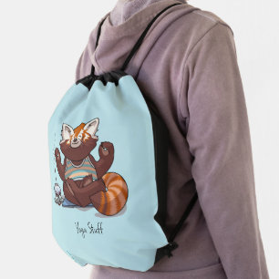 Red Panda Yoga Master Student Gift Animal Artwork Drawstring Bag