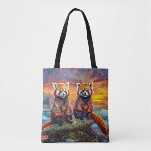 Red Pandas By The Shore Design By Rich AMeN Gill Tote Bag