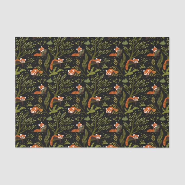 Red Pandas in the Forest Black Tissue Paper (Front)