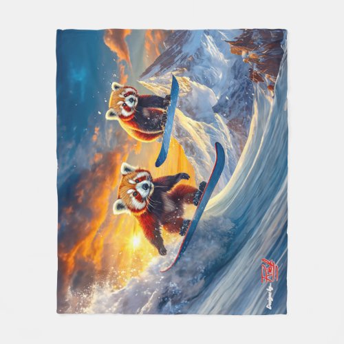 Red Pandas Snowboarding Design By Rich AMeN Gill Fleece Blanket