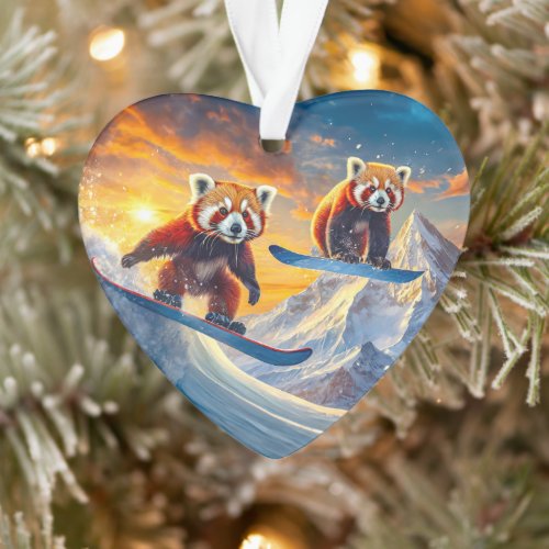 Red Pandas Snowboarding Design By Rich AMeN Gill Ornament