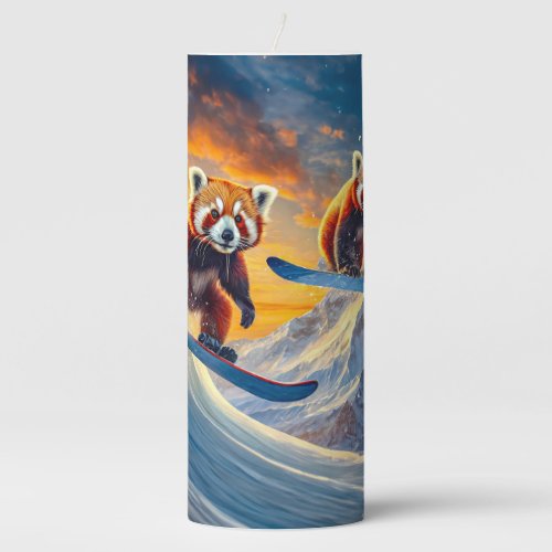 Red Pandas Snowboarding Design By Rich AMeN Gill Pillar Candle
