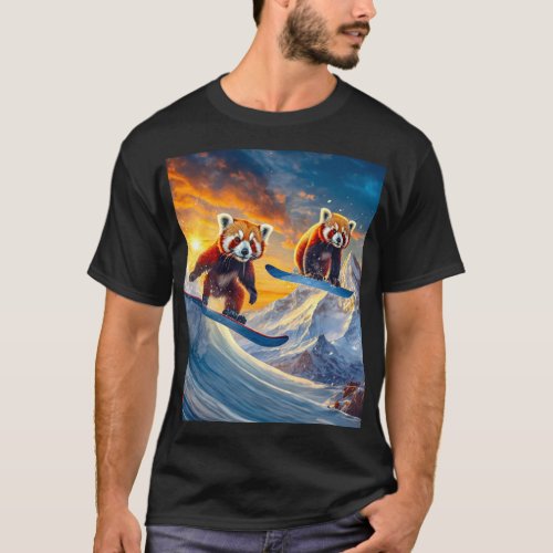Red Pandas Snowboarding Design By Rich AMeN Gill T_Shirt