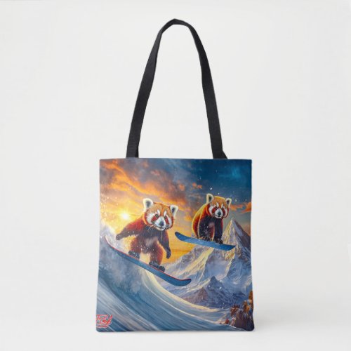 Red Pandas Snowboarding Design By Rich AMeN Gill Tote Bag