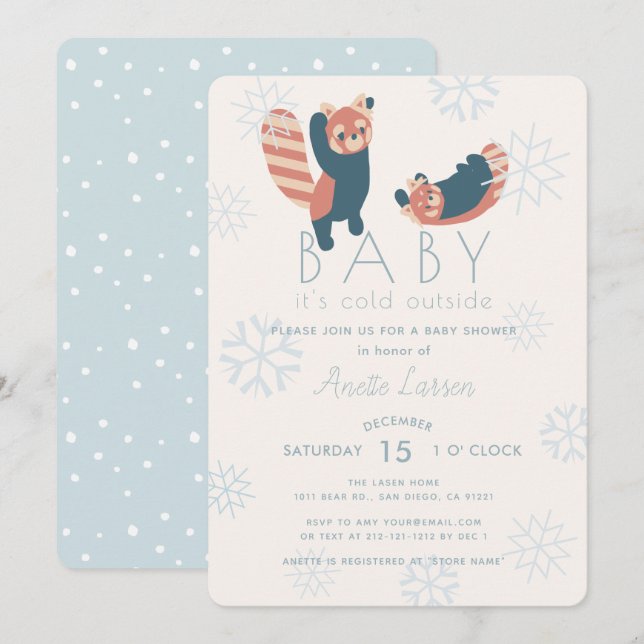Red Pandas Snowflakes Baby Shower Invitation (Front/Back)