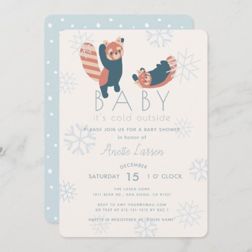 Red Pandas Snowflakes Baby Shower Invitation