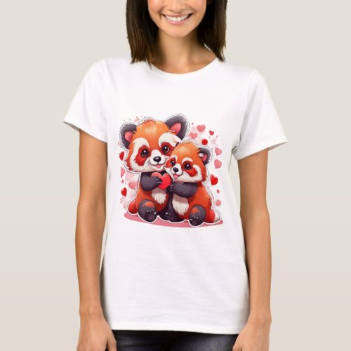 Red Pandas Valentine Red Pandas Hearts T_Shirt