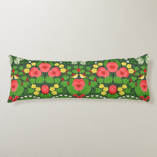Red pansies, birds and butterflies body pillow