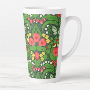 Red pansies, birds and butterflies latte mug