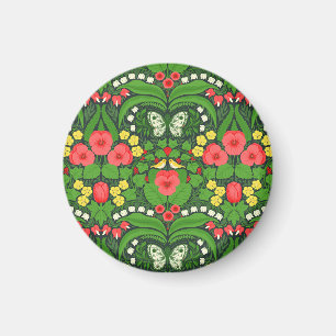 Red pansies, birds and butterflies magnet
