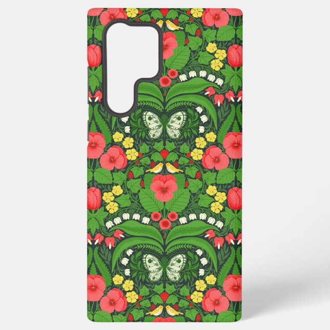 Red pansies, birds and butterflies samsung galaxy case (Back)