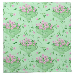 Red pansies green bowl and background cloth napkin