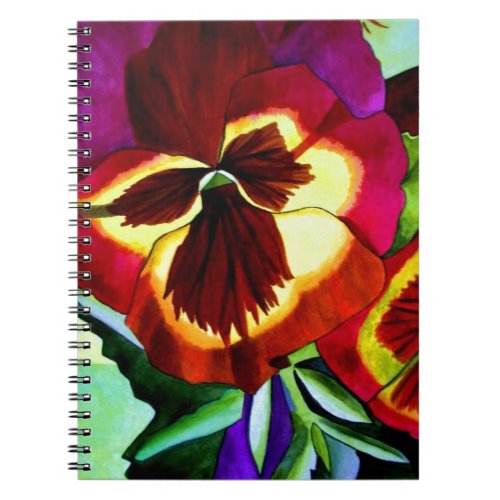 Red pansies watercolor flower original art notebook