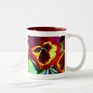 Red pansies watercolor flower original art Two-Tone coffee mug