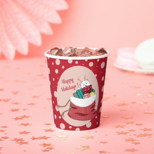 Red paper cups pink polka dots polar bear cub 