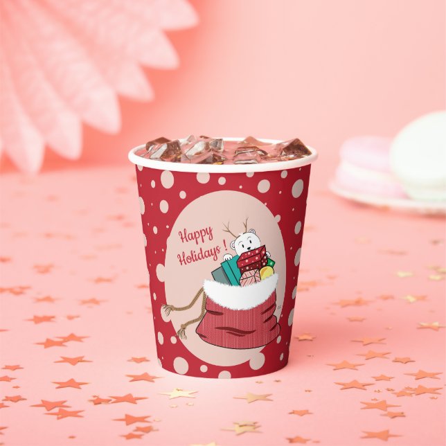 Red paper cups pink polka dots polar bear cub  (Insitu)
