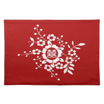 Red • Paper Cut Flowers • Double Happiness Cloth Placemat by teakbird at Zazzle