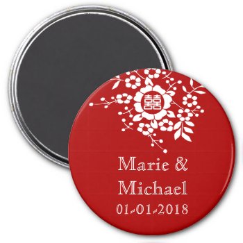 Red • Paper Cut Flowers • Double Happiness Magnet by teakbird at Zazzle