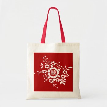 Red • Paper Cut Flowers • Double Happiness Tote Bag by teakbird at Zazzle