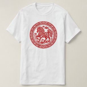 Red Paper-Cut Horse Traditional Art T-Shirt