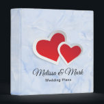 Red Paper Hearts on Icy Blue Marble Wedding Plans Binder<br><div class="desc">A personalized wedding plans binder with an illustration of 2 paper hearts - red with a white border. Set on an elegant icy blue marble background.</div>