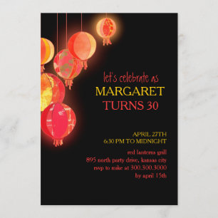 Red Paper Lanterns 30th Birthday Party Invitation