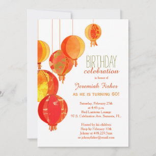 Red Paper Lanterns 60Th Birthday Party Invitation