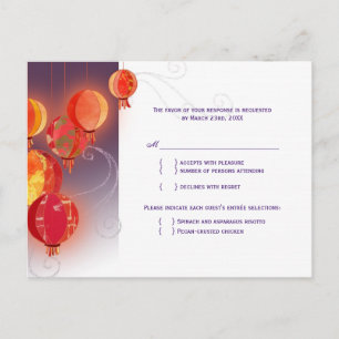 Red Paper Lanterns Wedding Meal Choice RSVP Invitation Postcard