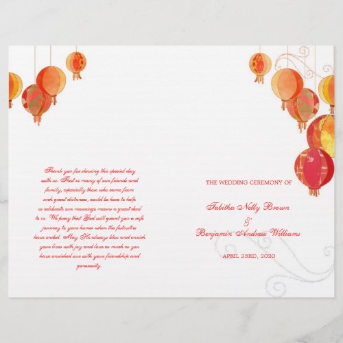 Red Paper Lanterns White Wedding Bi Fold Program