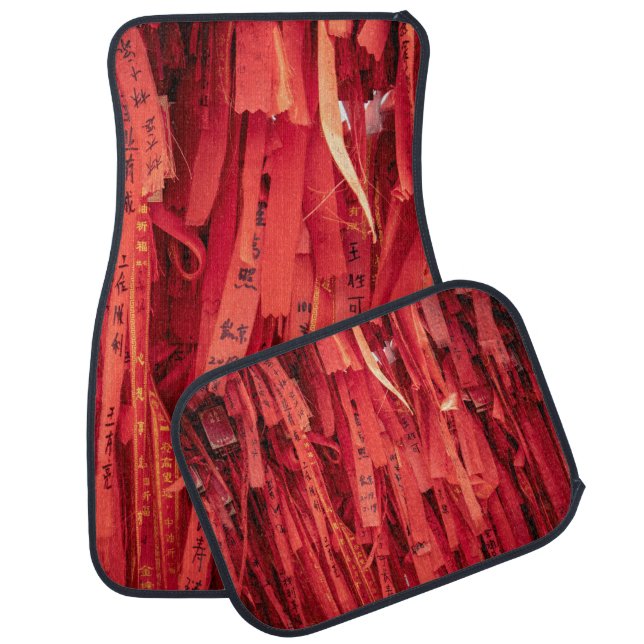Red paper strips car floor mat (Set)