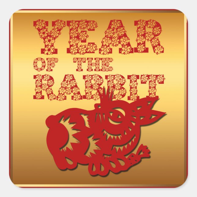 Red Papercut Floral Rabbit Year Zodiac Square S Sticker (Front)
