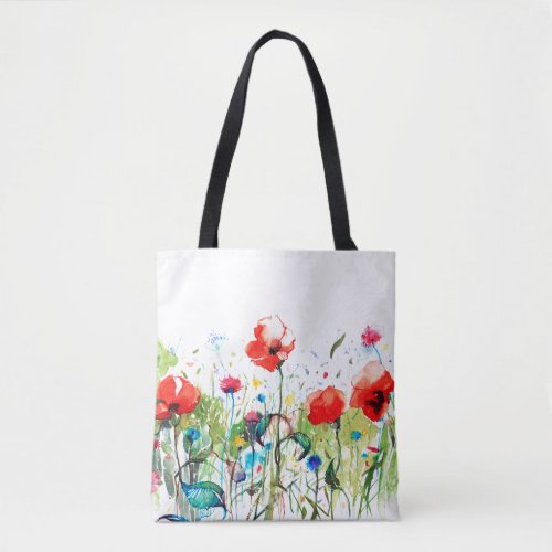 Red Pappies  Colorful Flowers Tote Bag