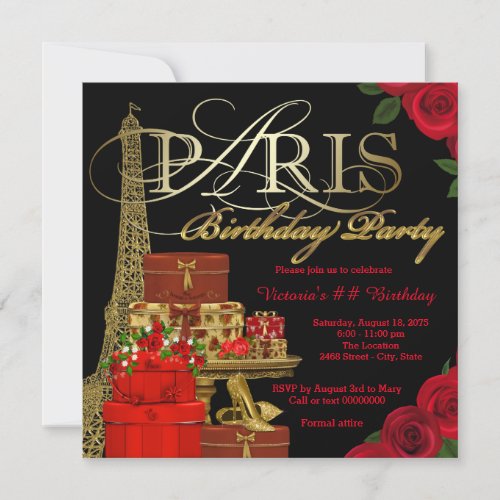 Red Paris Birthday Party Invitation