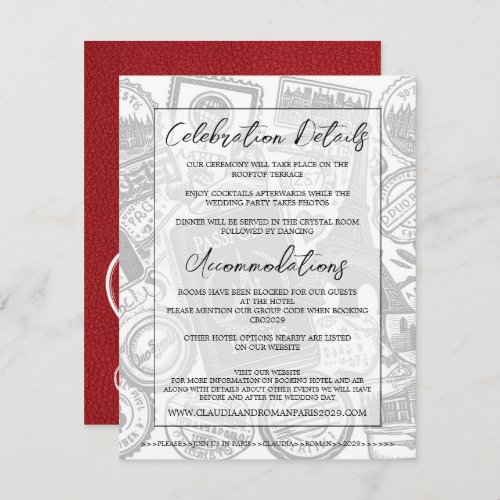 Red Paris Passport Wedding Enclosure Card
