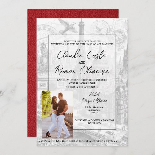 Red Paris Passport Wedding Invitation