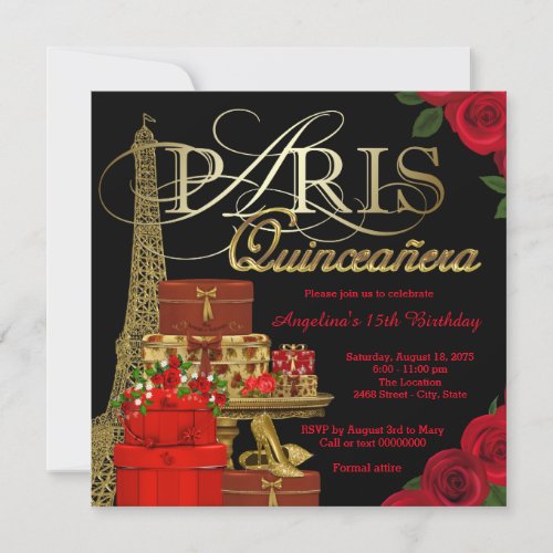 Red Paris Quinceanera Invitation