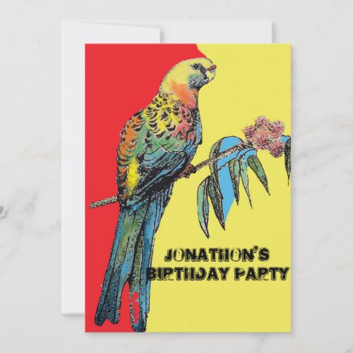 Red Parrot Birthday Childs Boys Invitation Yellow