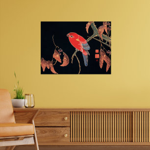 Red Parrot on Branch of Tree, Poster