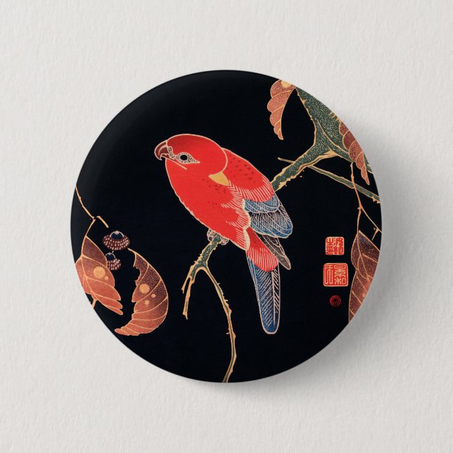 Red Parrot on the Branch of a Tree by Ito Jakuchu Button (Front)