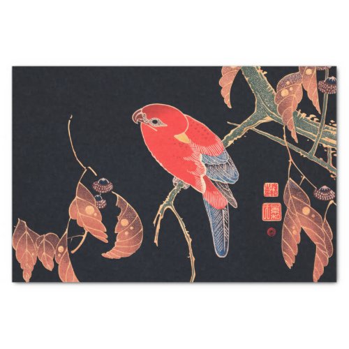 Red Parrot on the Branch of a Tree by Ito Jakuchu Tissue Paper