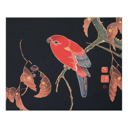 Red Parrot on the Branch of a Tree Faux Canvas Print