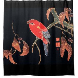Red Parrot on the Branch of a Tree Jakuchu Shower Curtain