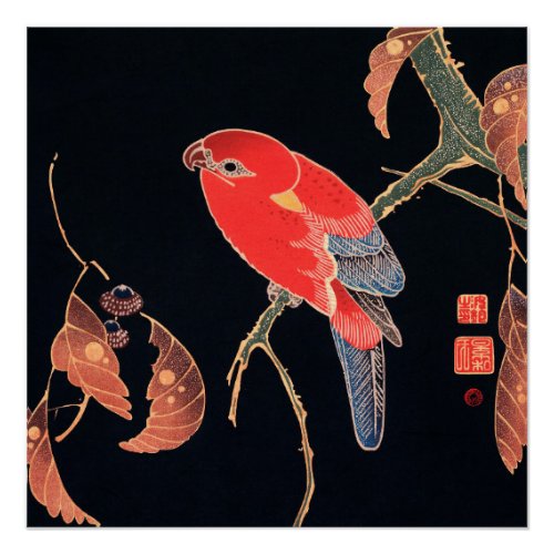 Red Parrot on the Branch of a Tree Poster