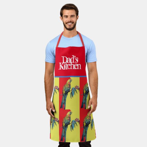 Red Parrot Rosella Colorful Blue Dads Kitchen Apron