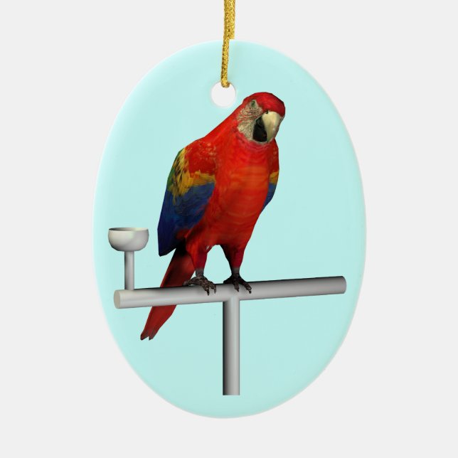 Red Parrot Scarlet Macaw Ceramic Ornament (Front)