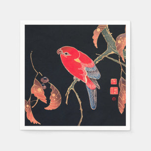 Red Parrot Vintage Bird Japanese Woodblock Print Napkins