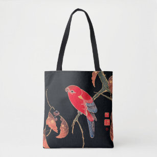 Red Parrot Vintage Bird Japanese Woodblock Print Tote Bag