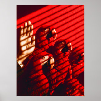 Red Parrots and a Hand Poster