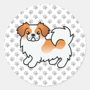 Red Parti-Color Tibetan Spaniel Cute Cartoon Dog Classic Round Sticker